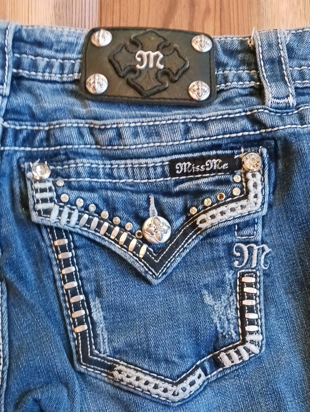 Miss Me Womens Blue Embellished Signiture Skinny Jeans Size 28